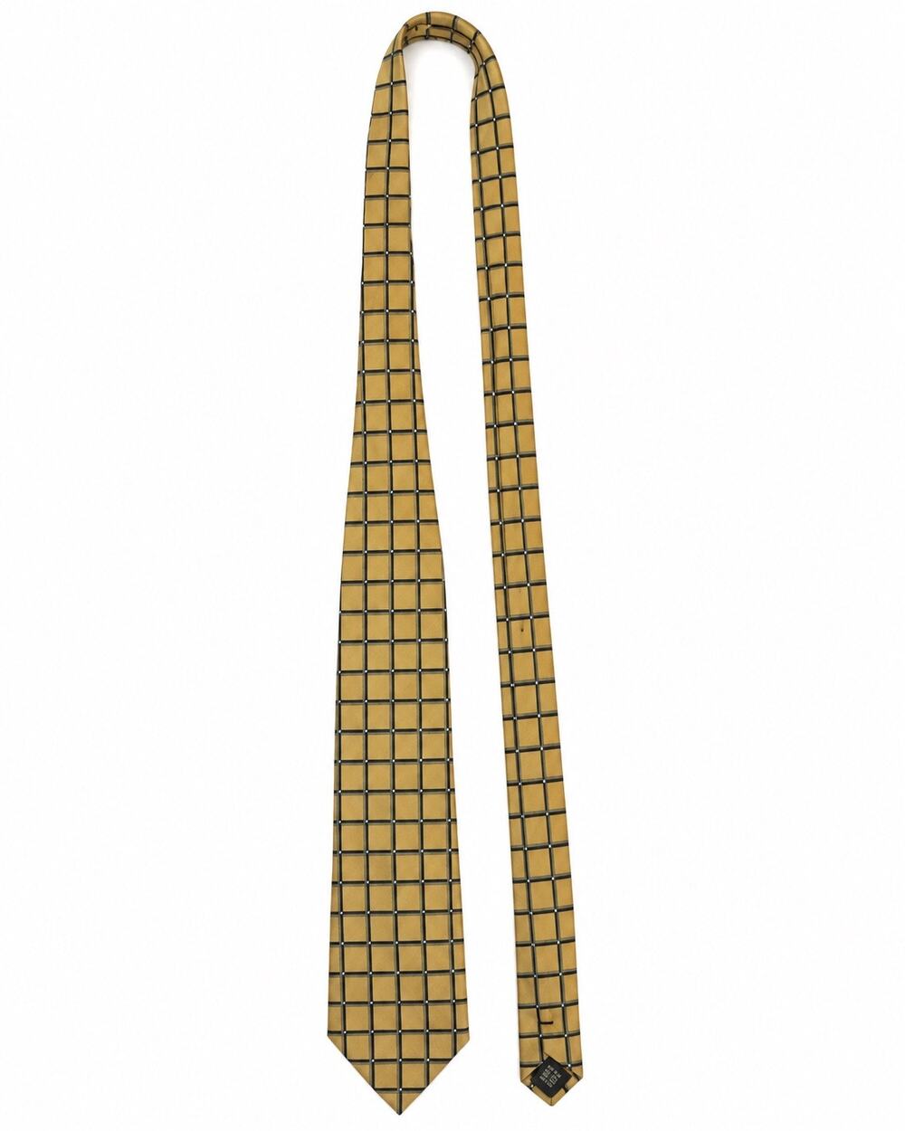 Bergamo New York X-Long 70” Silk Tie Gold Black Plaid Grid Handmade Men’s